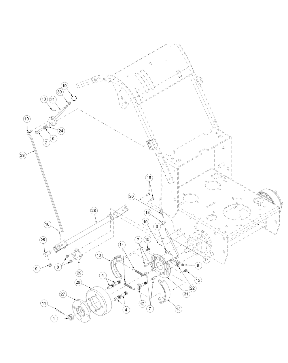 Hydro Brake Assembly Diagram and Parts List for H1952 55AI4HPD750-WAM Cub Cadet Lawn Mower
